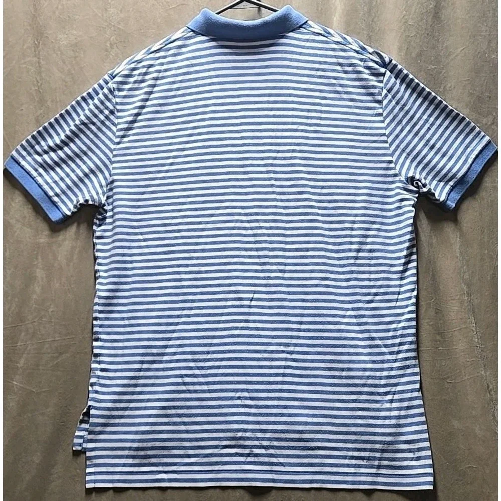 Polo Ralph Lauren Shirt Mens Size Large Blue Striped Short Sleeve Orange‎ Pony